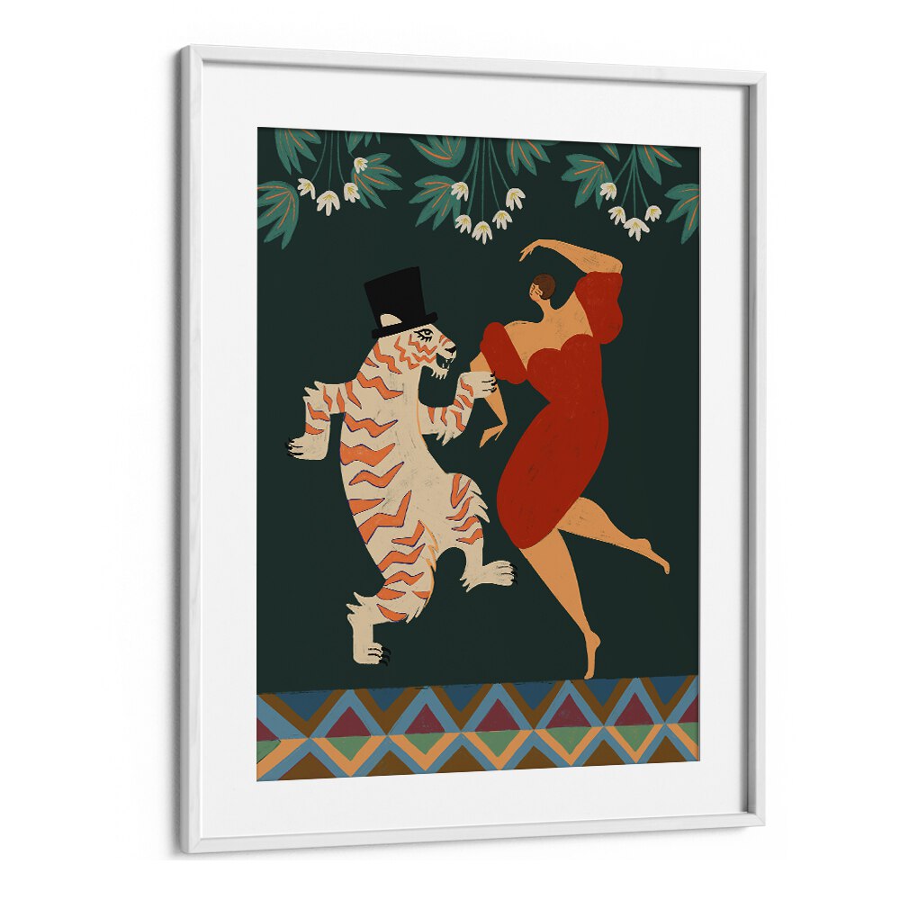 A Date With A Wild Cat By Arty Guava Wall Art Prints in White Frame With Mount