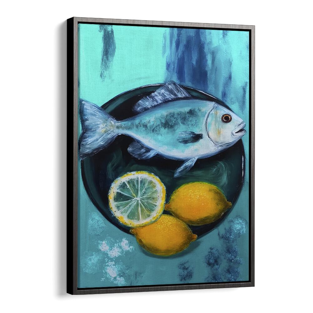 A Fishplate by Treechild Kitchen Art Prints in Black Floater Frame