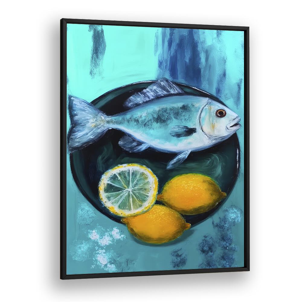 A Fishplate by Treechild Kitchen Art Prints in Black Plain Frame