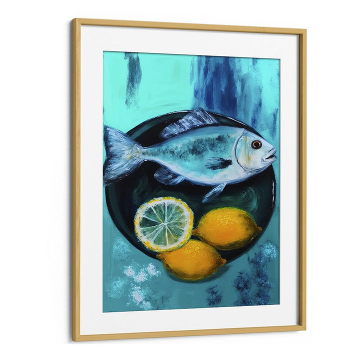 A Fishplate by Treechild Kitchen Art Prints in Oak Wood Frame With Mount