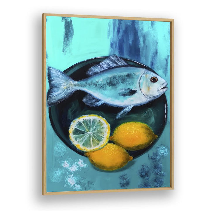 A Fishplate by Treechild Kitchen Art Prints in Oak Wood Plain Frame