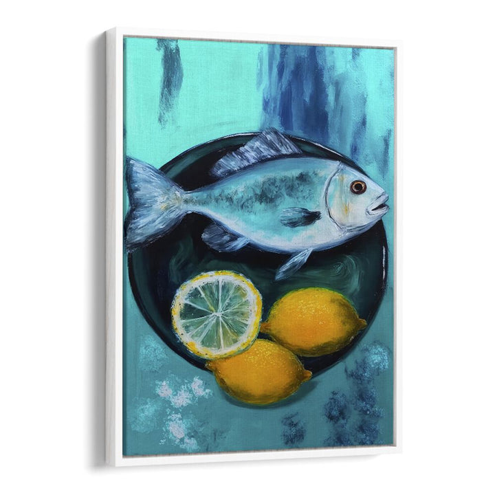 A Fishplate by Treechild Kitchen Art Prints in White Floater Frame