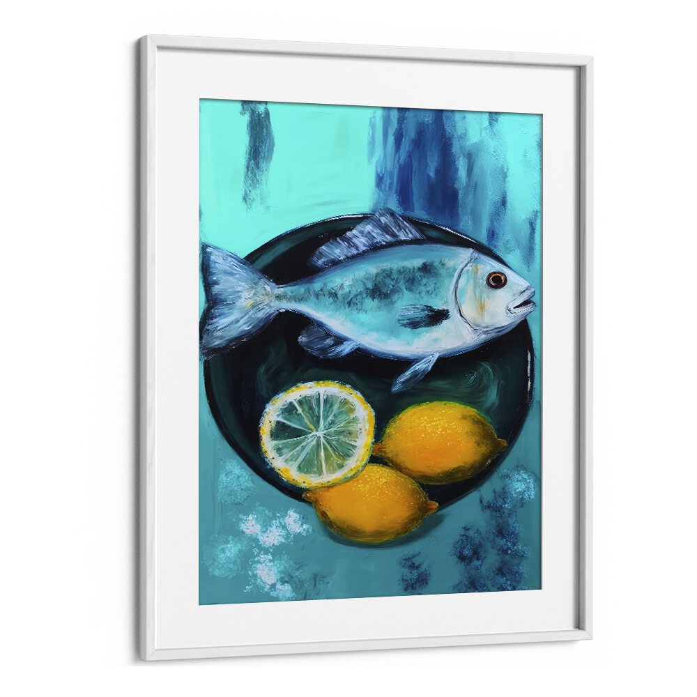 A Fishplate by Treechild Kitchen Art Prints in White Frame With Mount