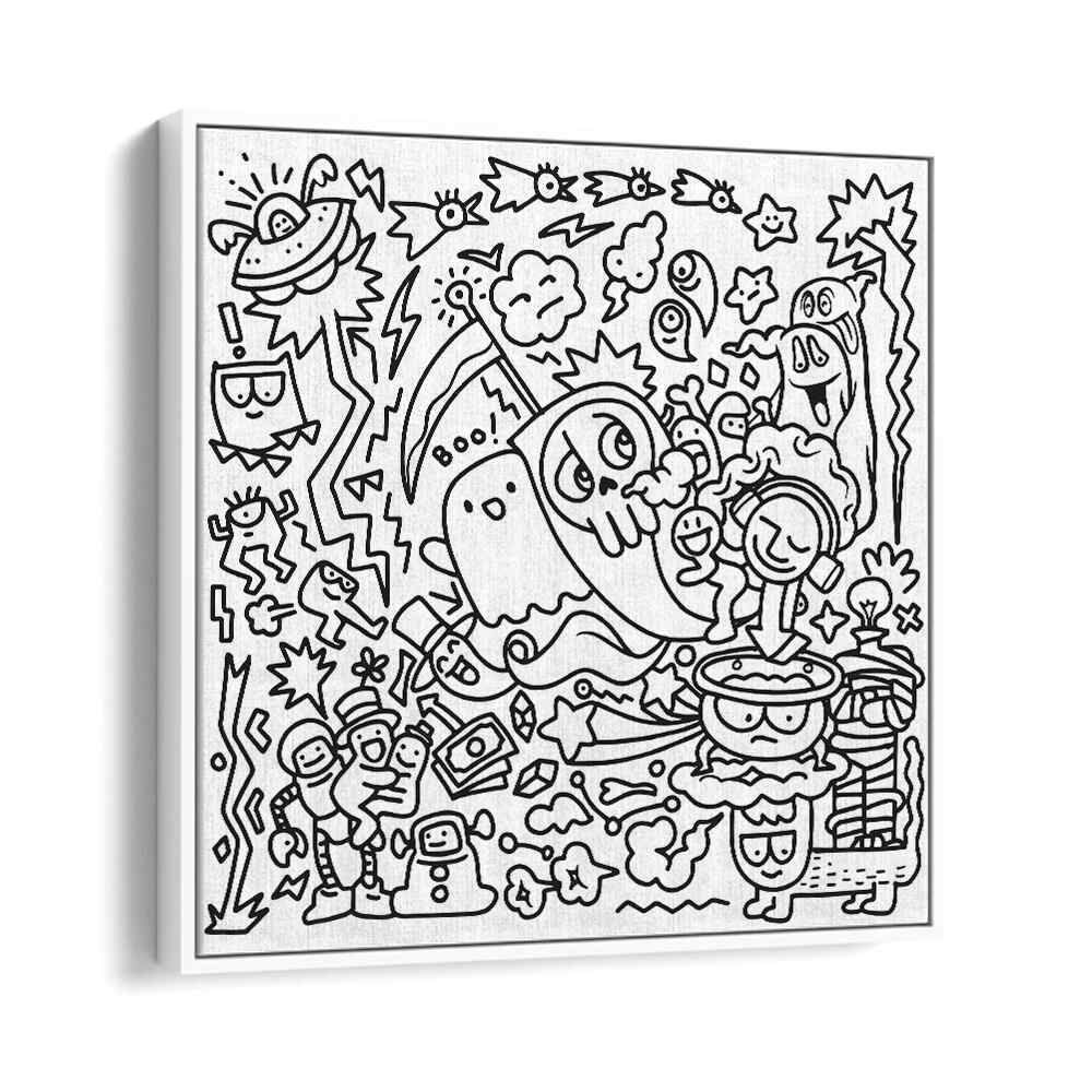 A Ghostly Adventure Doodle Art Artwork in White Floater Frame