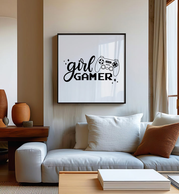 A Girl Gamer Gaming Art Artwork Placed on a wall In A Living Room 