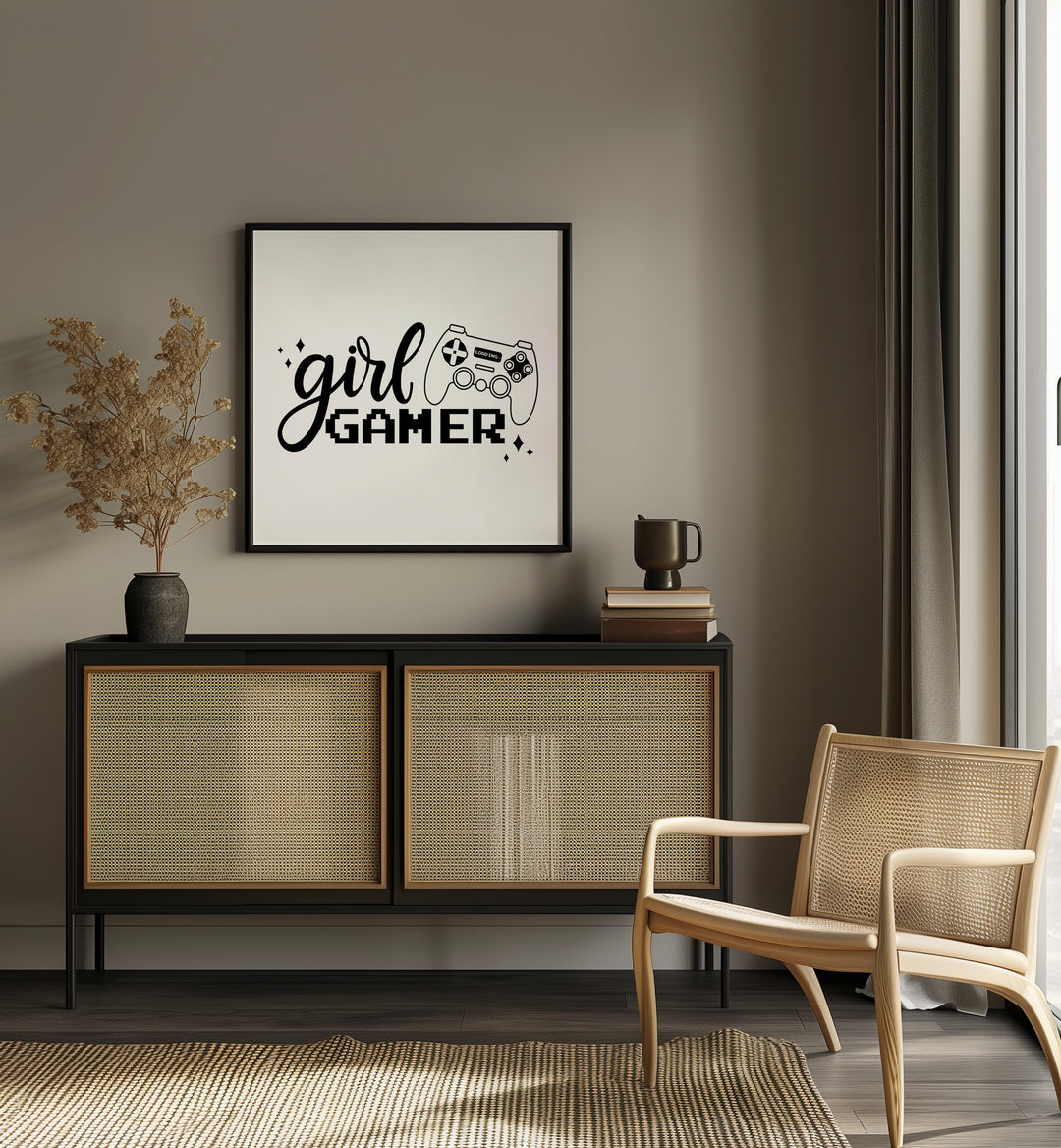 A Girl Gamer Gaming Art Artwork Placed on a wall In A Living Room 