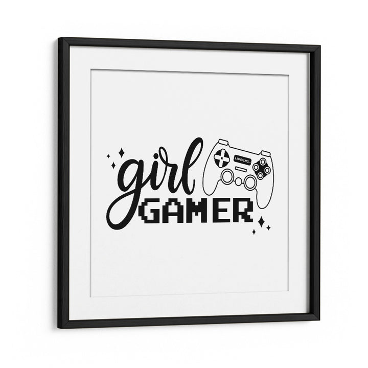 A Girl Gamer Gaming Art Artwork in Black Frame With Mount