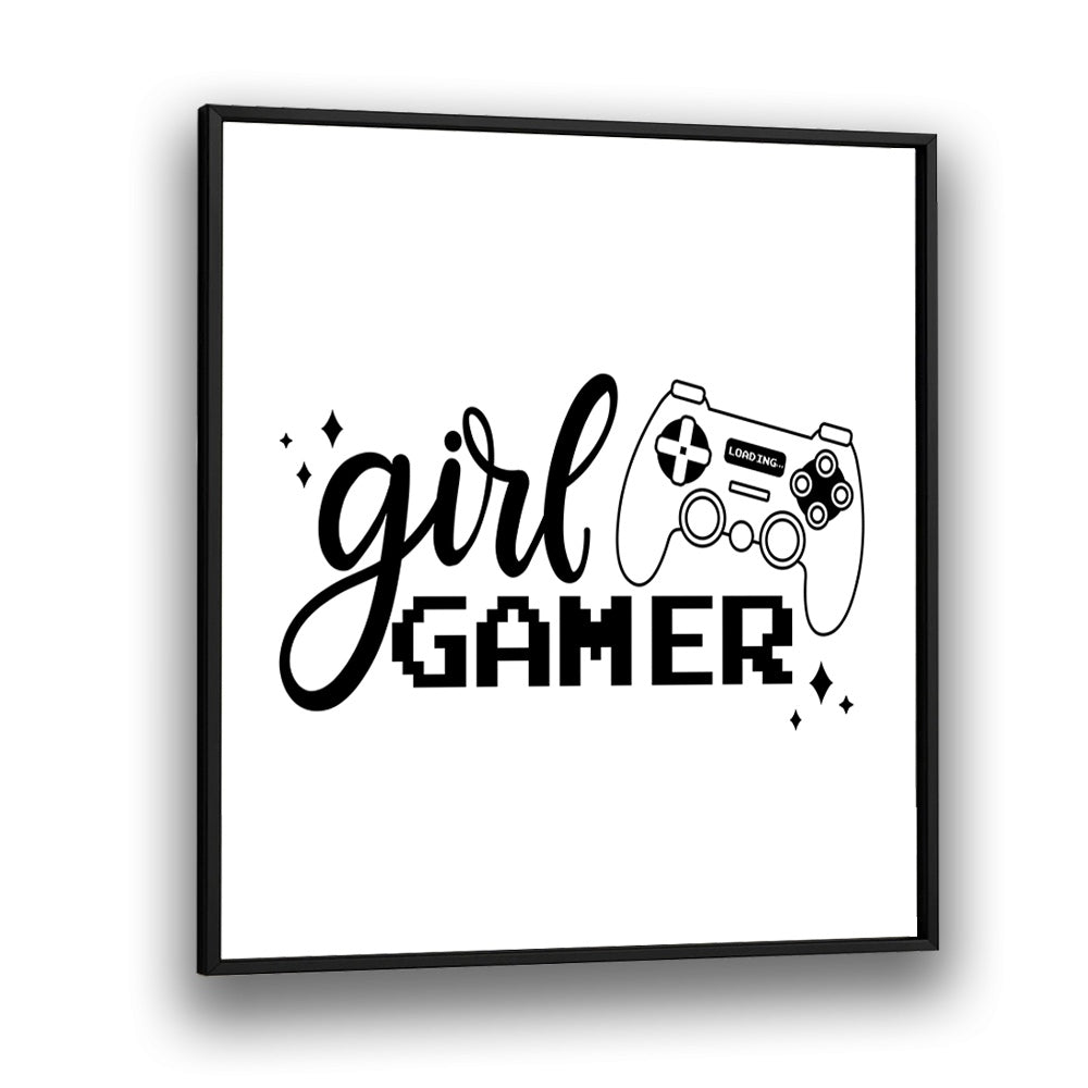 A Girl Gamer Gaming Art Artwork in Black Plain Frame