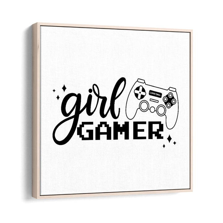 A Girl Gamer Gaming Art Artwork in Oak Wood Floater Frame