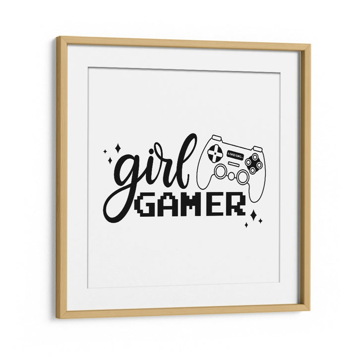 A Girl Gamer Gaming Art Artwork in Oak Wood Frame With Mount