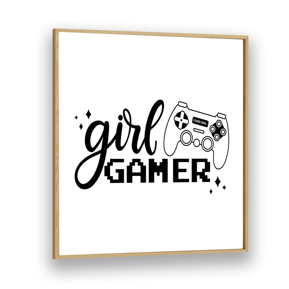 A Girl Gamer Gaming Art Artwork in Oak Wood Plain Frame