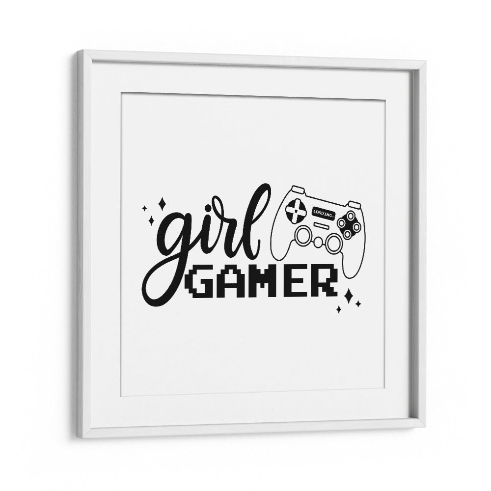 A Girl Gamer Gaming Art Artwork in White Frame With Mount