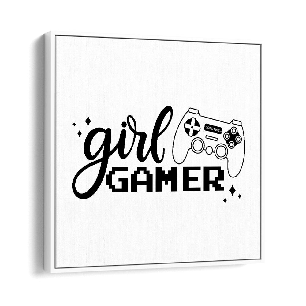 A Girl Gamer Gaming art painting Artwork in White Floater Frame