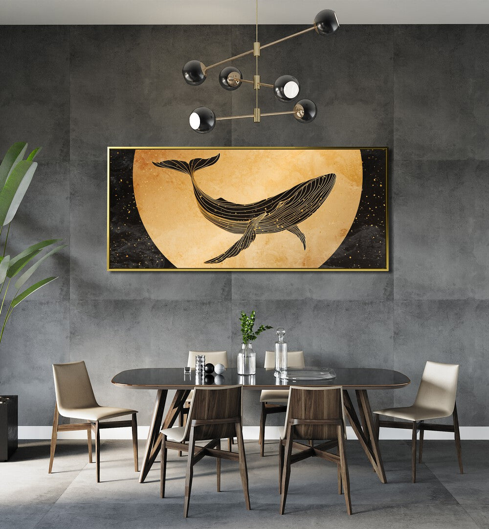 A Golden Dive Wildlife art Artwork Placed on a Grey Wall Near the Dining table in the Dining Room