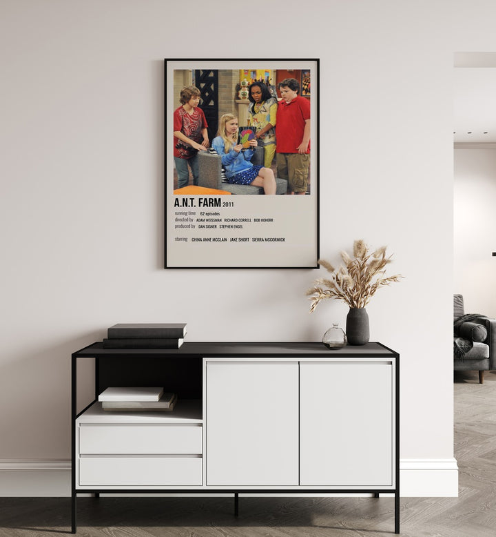 A N T Farm 2011 Movie Posters in Black Plain Frame hanging on wall above console table