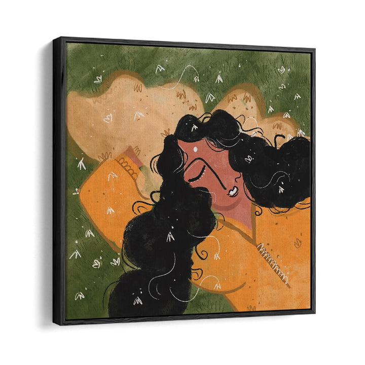 A Peaceful Day By Shreya Roy Chowdary, Indian Art Paintings Artwork in Black Floater Frame
