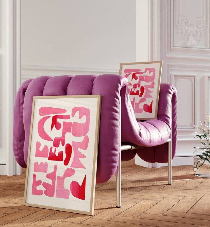 A Pink Puzzle By Ejaaz Haniff Fashion Art Artwork in Gallery Wrap Artwork Placed on a wall In A Living Room 