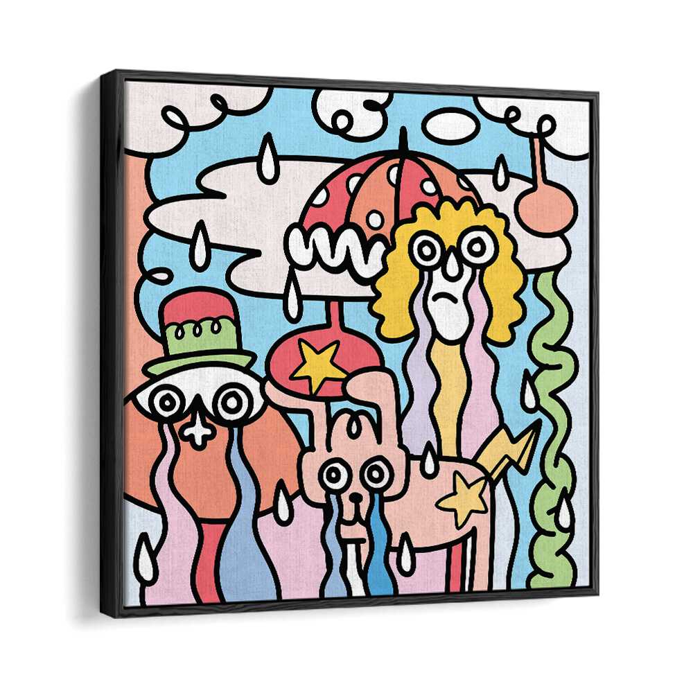 A Rainy Day Doodle Art Artwork in Black Floater Frame