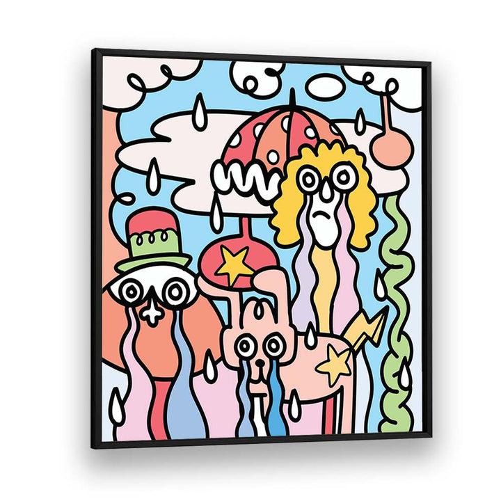 A Rainy Day Doodle Art Artwork in Black Plain Frame