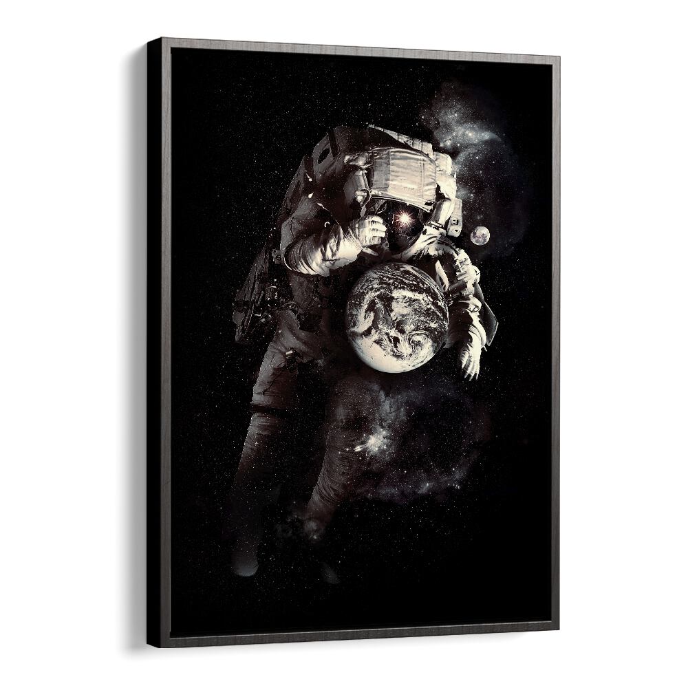 A Small World After All By Francis Minoza Astronaut & Nasa Paintings, Space Art Prints Artwork in Black Floater Frame
