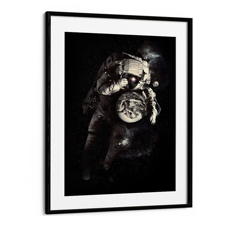 A Small World After All By Francis Minoza Astronaut & Nasa Paintings, Space Art Prints Artwork in Black Frame With Mount
