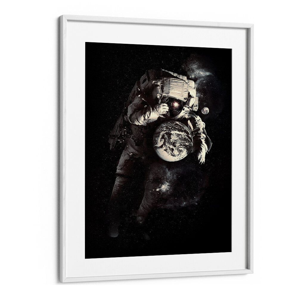 A Small World After All By Francis Minoza Astronaut & Nasa Paintings, Space Art Prints Artwork in White Frame With Mount
