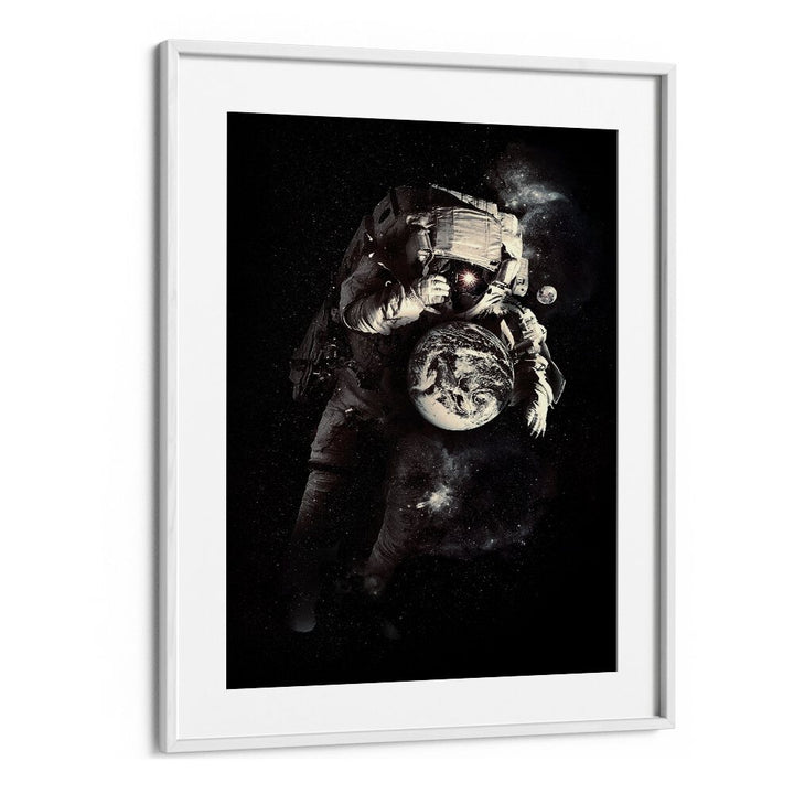 A Small World After All By Francis Minoza Astronaut & Nasa Paintings, Space Art Prints Artwork in White Frame With Mount
