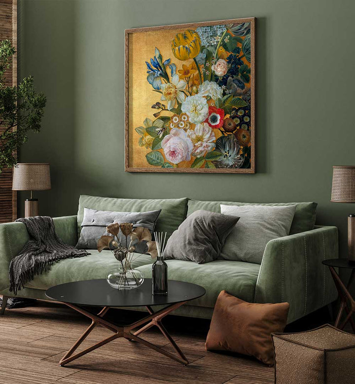 A STILL LIFE ON GOLD , FLORAL FLOWER PAINTINGS