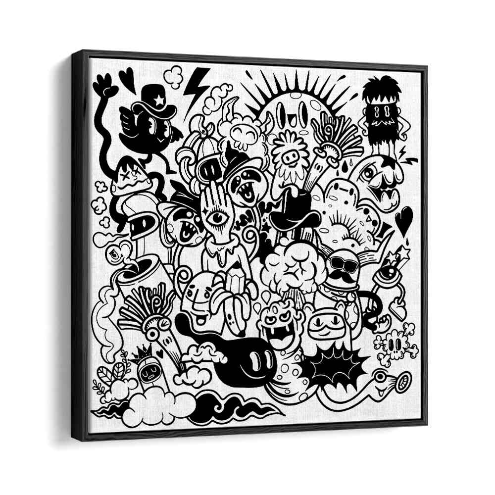 A Sunny Day Doodle Art Artwork in Black Floater Frame