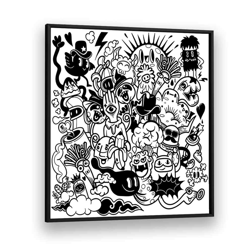 A Sunny Day Doodle Art Artwork in Black Plain Frame