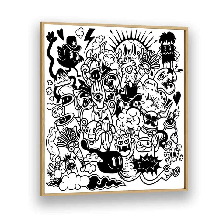 A Sunny Day Doodle Art Artwork in Oak Wood Plain Frame