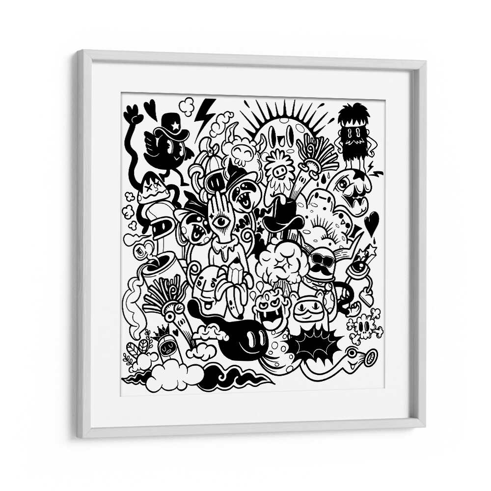 A Sunny Day Doodle Art Artwork in White Frame With Mount