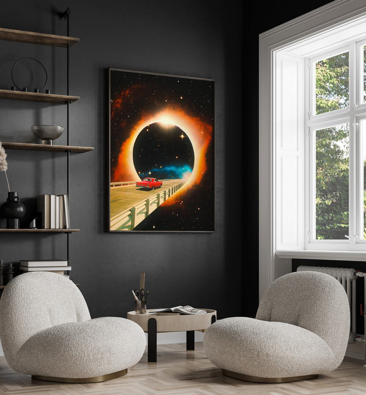 A SPACE JOURNEY, SURREAL ART PRINTS showcase a captivating cosmic scene, perfect for unique home decor by Taudalpoi.