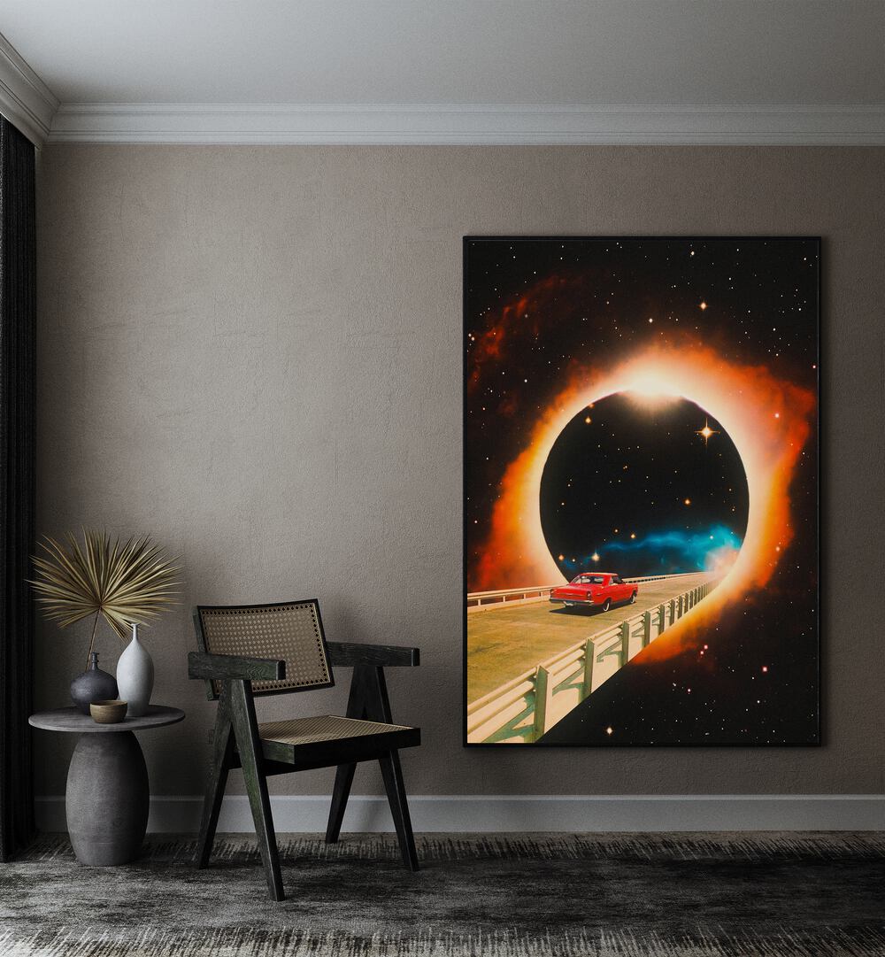 Transform your space with "A SPACE JOURNEY, SURREAL ART PRINTS" by Taudalpoi, featuring cosmic adventure and vibrant colors.