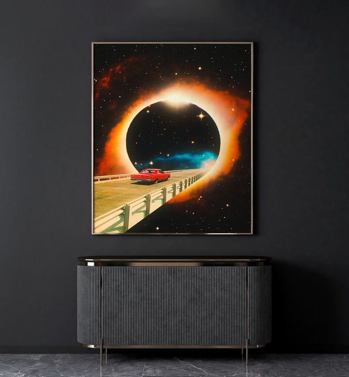 Experience a cosmic adventure with "A SPACE JOURNEY, SURREAL ART PRINTS" by Taudalpoi, enhancing any space.