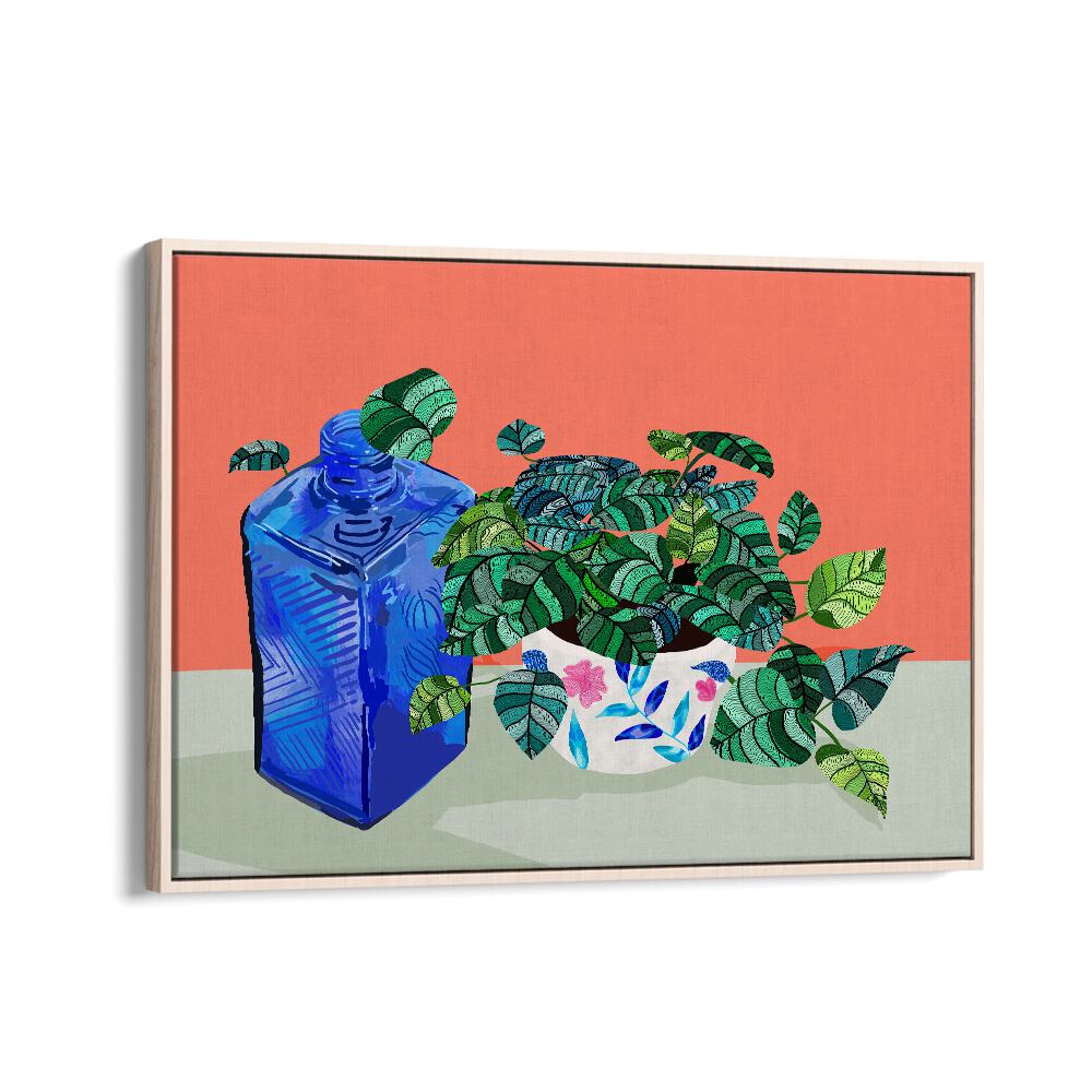 A Still Life Moment By Uma Gokhale Botanical Art Prints in Oak Wood Floater Frame