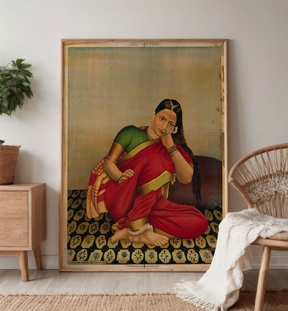 A WOMAN LEANING WISTFULLY