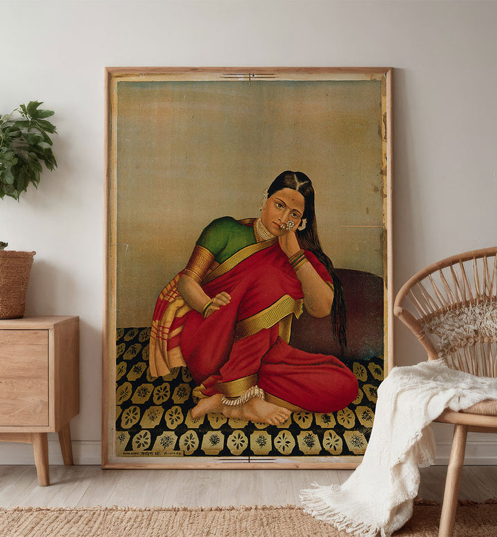 A WOMAN LEANING WISTFULLY