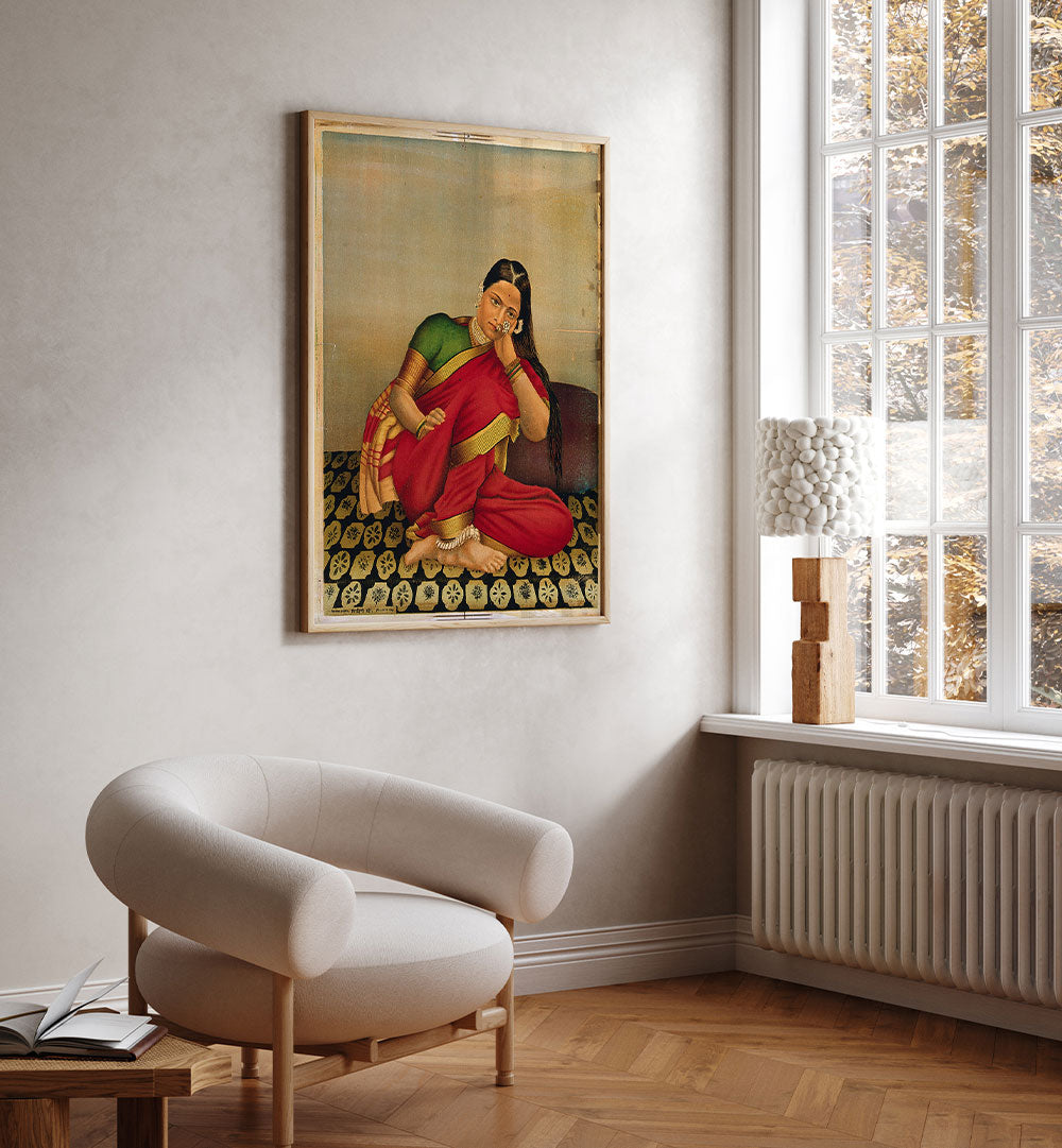 A WOMAN LEANING WISTFULLY
