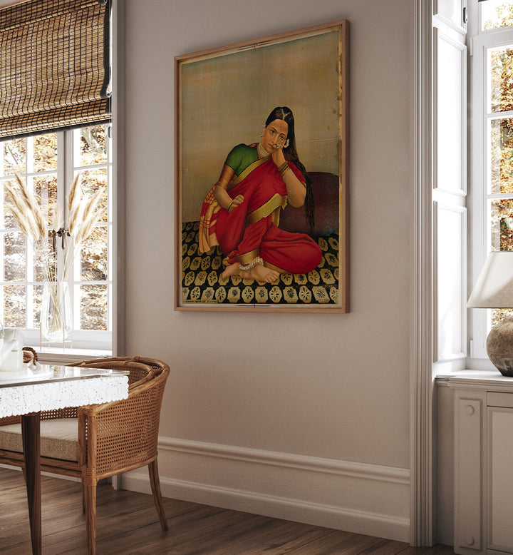 A WOMAN LEANING WISTFULLY