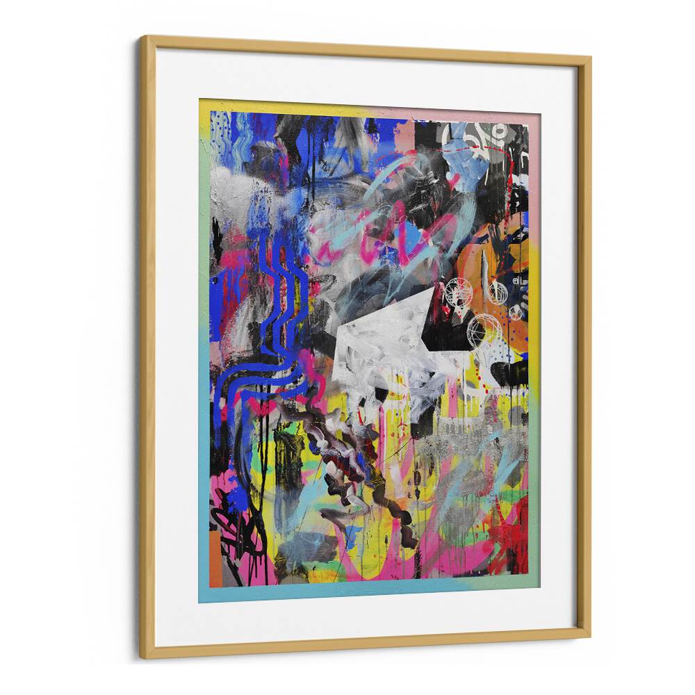 Abstra Pop Art Artwork in Oak Wood Frame With Mount