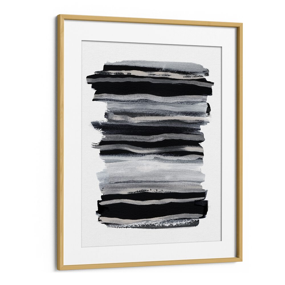 Abstract Black And White Brush Strokes By Mareike Bohmer Abstract Art Artwork in Oak Wood Frame With Mount
