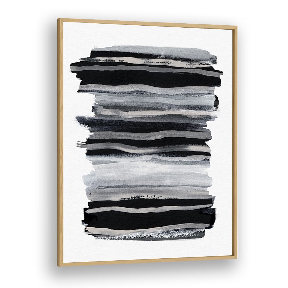 Abstract Black And White Brush Strokes By Mareike Bohmer Abstract Art Artwork in Oak Wood Plain Frame
