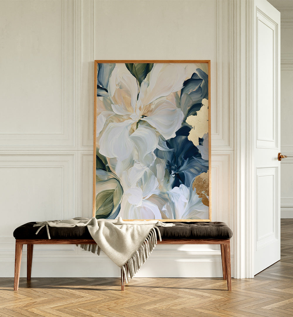 ABSTRACT BLUE GOLD FLOWERS