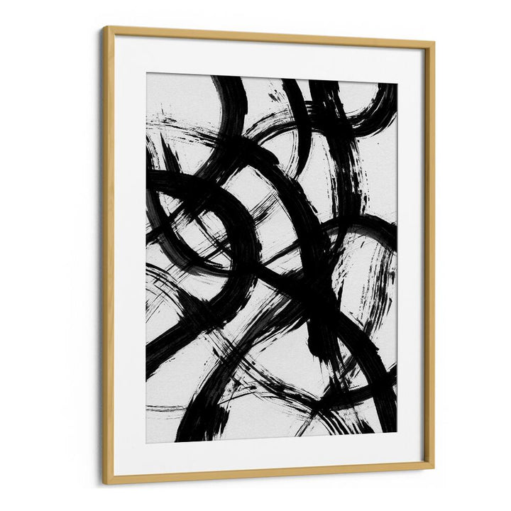 Abstract Brush B&w Strokes By Mareike Bohmer Abstract Art Artwork in Oak Wood Frame With Mount
