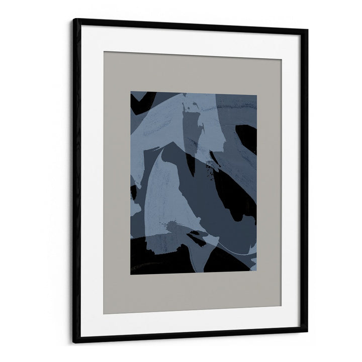 Abstract Brush Strokes Black And Blue By Mareike Bohmer Abstract Art Artwork in Black Frame With Mount
