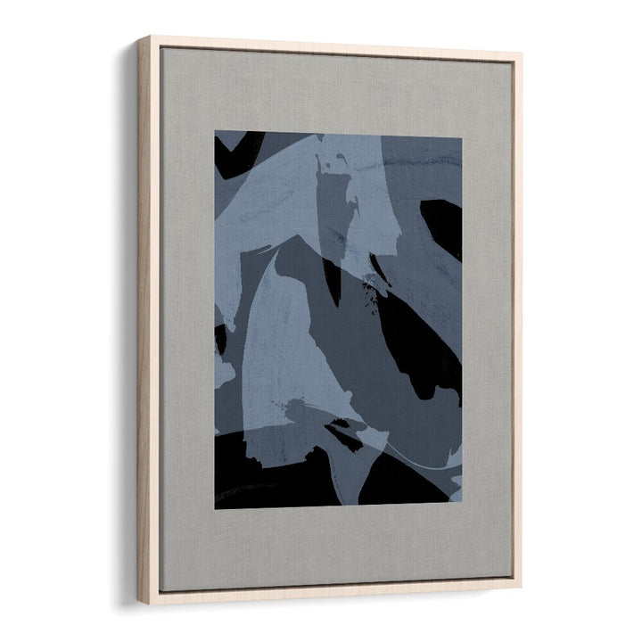 Abstract Brush Strokes Black And Blue By Mareike Bohmer Abstract Art Artwork in Oak Wood Floater Frame
