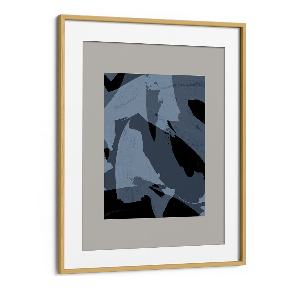 Abstract Brush Strokes Black And Blue By Mareike Bohmer Abstract Art Artwork in Oak Wood Frame With Mount
