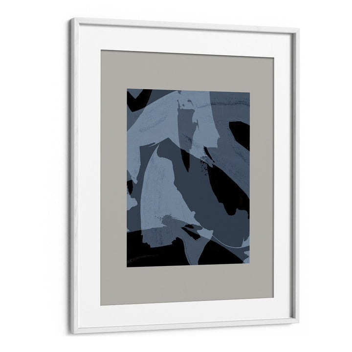 Abstract Brush Strokes Black And Blue By Mareike Bohmer Abstract Art Artwork in White Frame With Mount