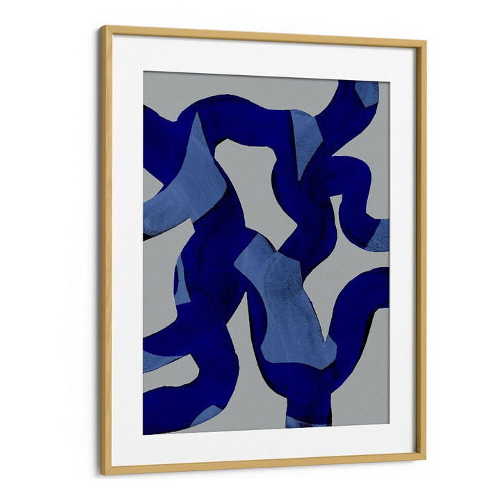 Abstract Brush Strokes Blue Tide By Mareike Bohmer Abstract Art Artwork in Oak Wood Frame With Mount
